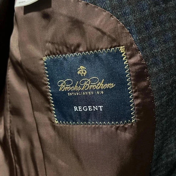 Brooks Brothers Blazer Mens 44R Regent Fit Reda Wool Blue/Gray/Brown Plaid EUC - Picture 10 of 13